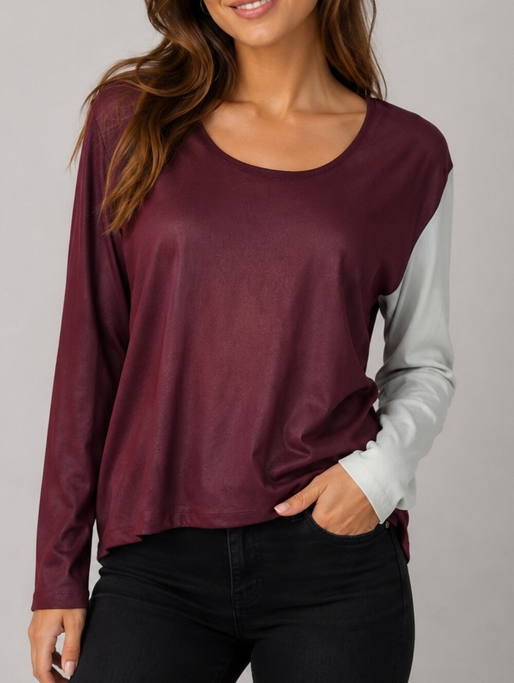 LIVIANA CONTI Purple Two-tone Mesh Avant Garde Long Sleeve Top